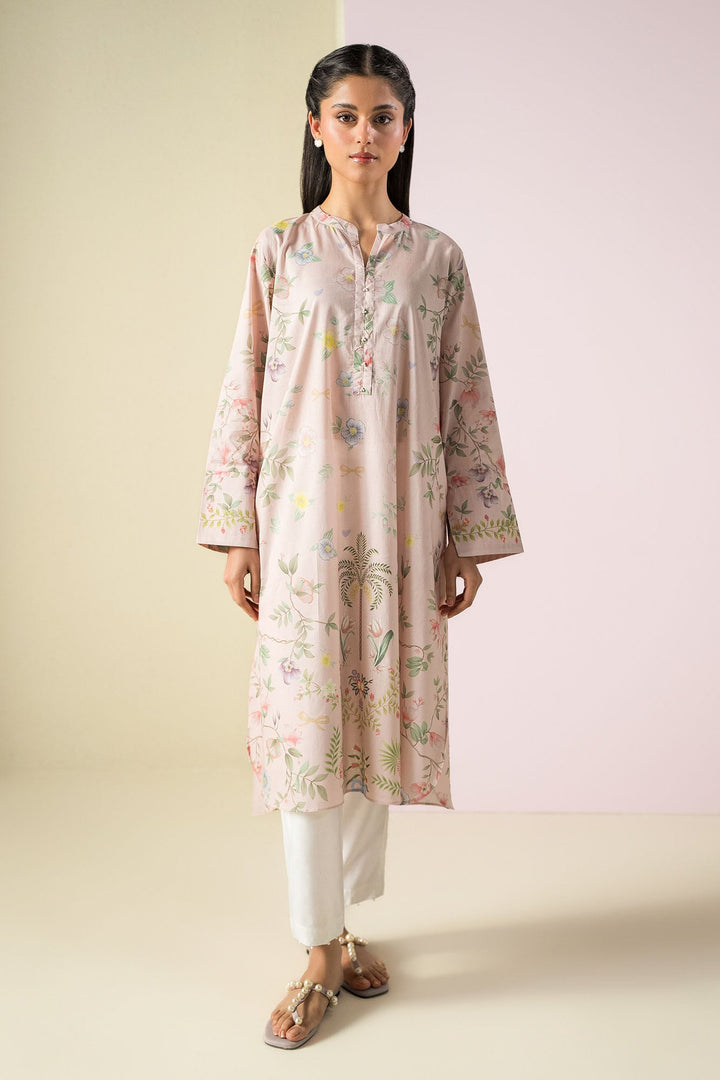 Cross Stitch - Lawn Palm Haze Printed Shirt For Women - Peach - 1 Piece - Studio by TCS