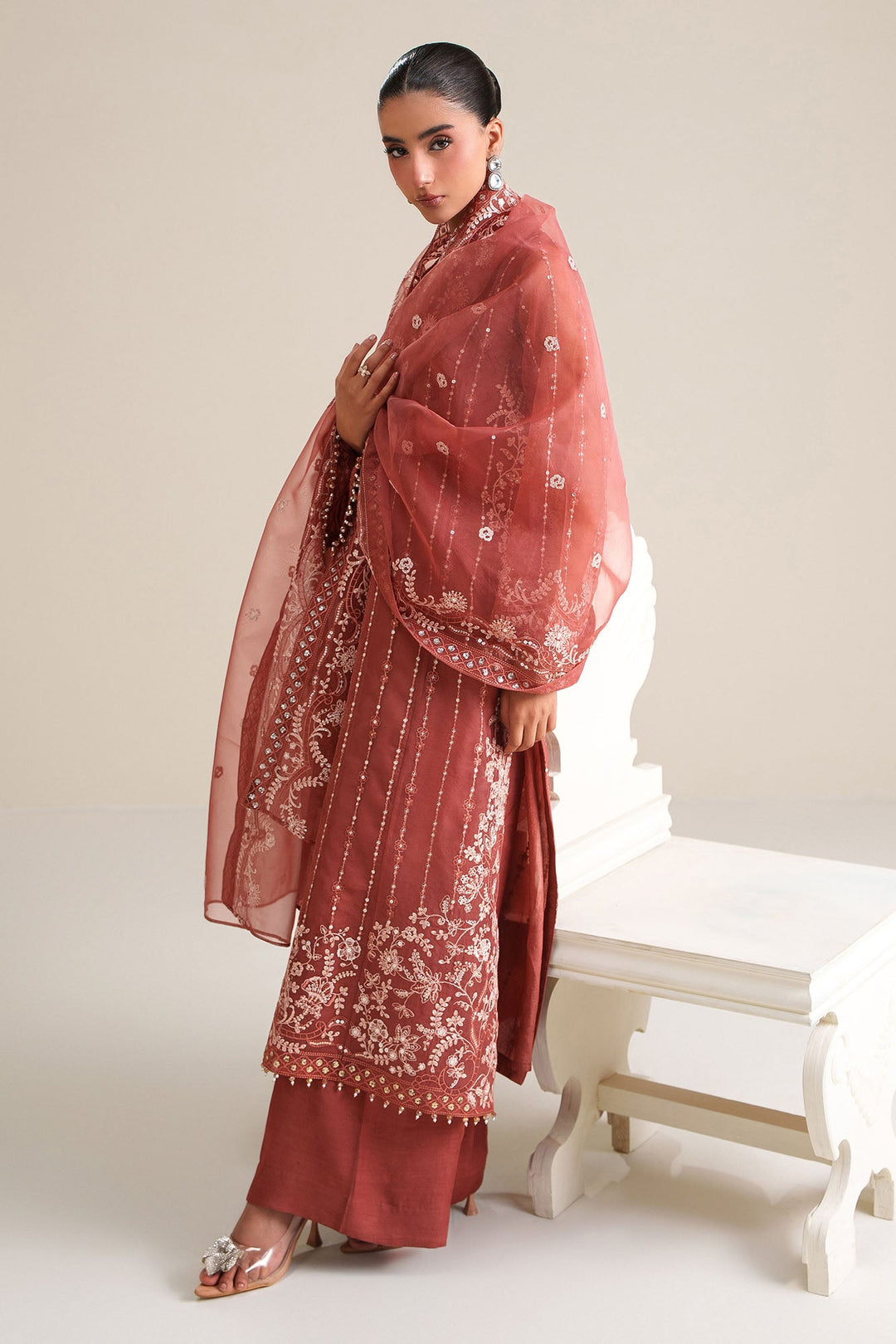 Cross Stitch - Autumn Bloom Organza Unstitch Suit For Women - 4 Piece - Studio by TCS