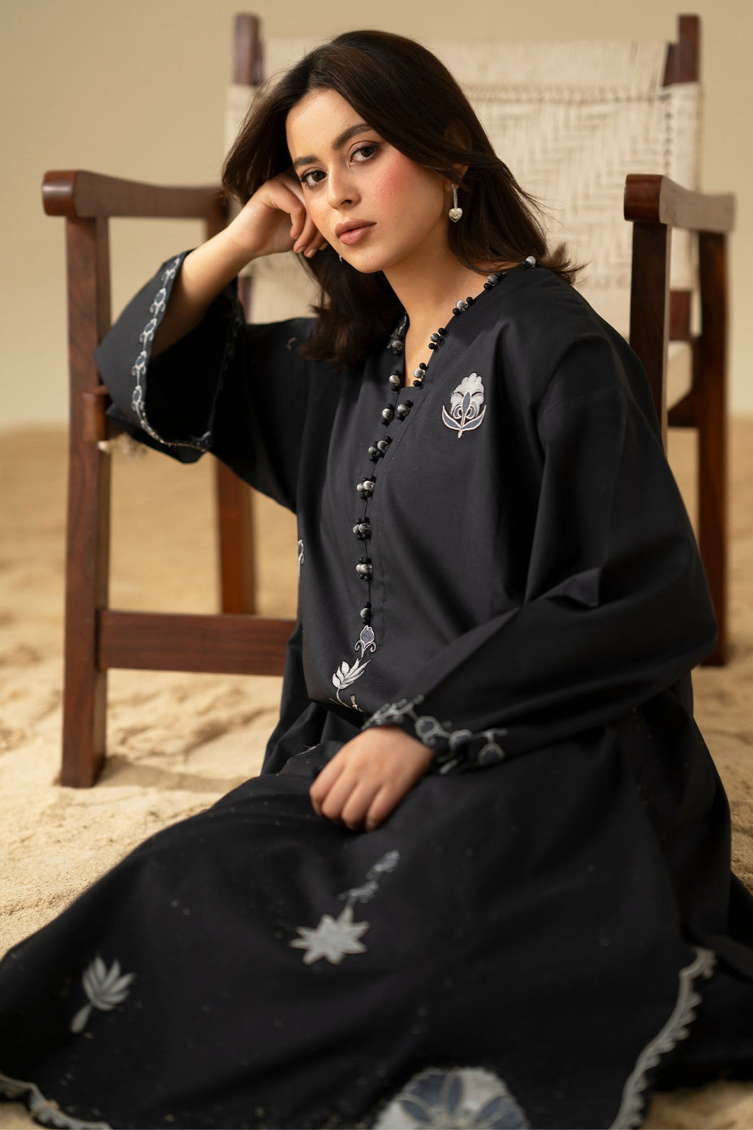 Cross Stitch Noir Shadow Embroidered Cambric Shirt Black 1 Piece