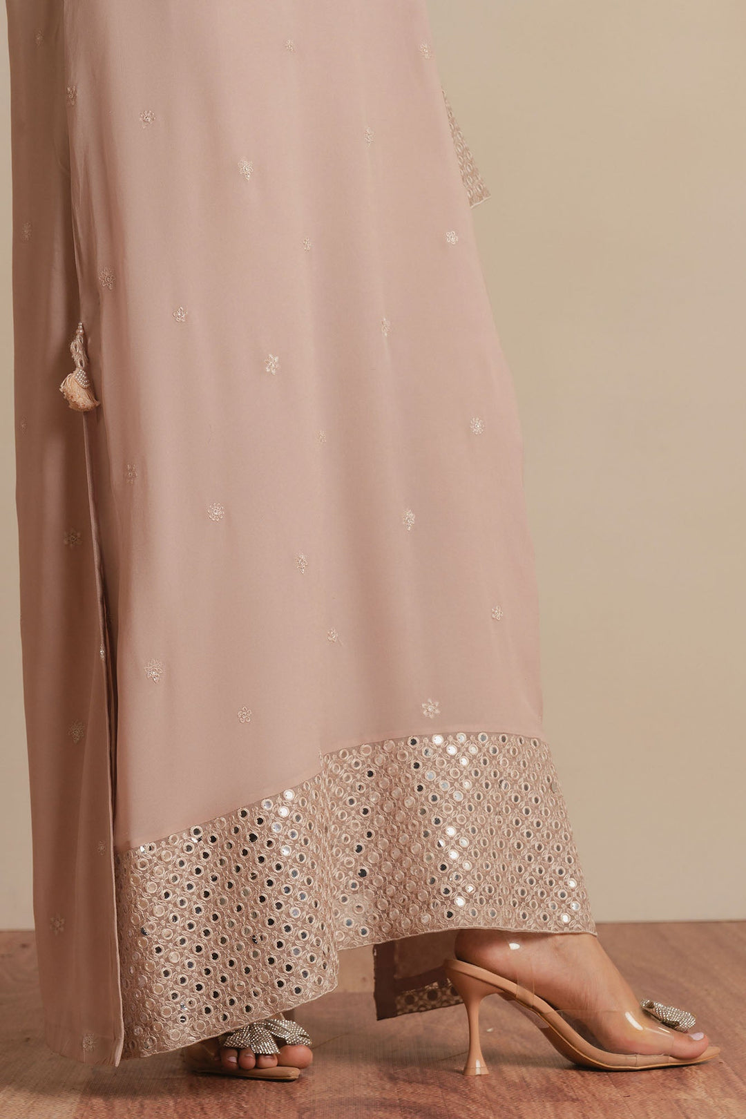 Cross Stitch - Moonlit Sand Chiffon Suit For Women - Beige - 2 Piece