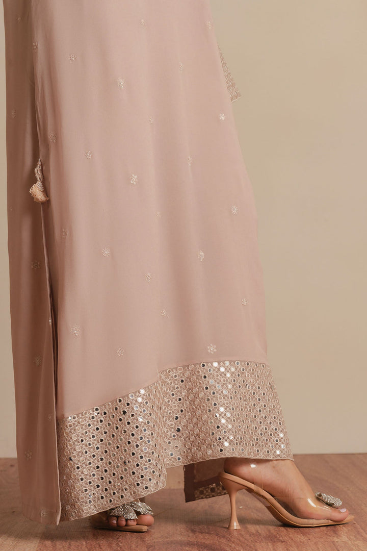 Cross Stitch - Moonlit Sand Chiffon Suit For Women - Beige - 2 Piece