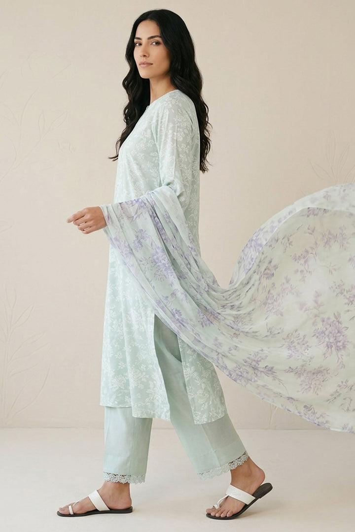 Cross Stitch - Harbor Gray Lawn Suit For Women - 3 Piece - Studio by TCS