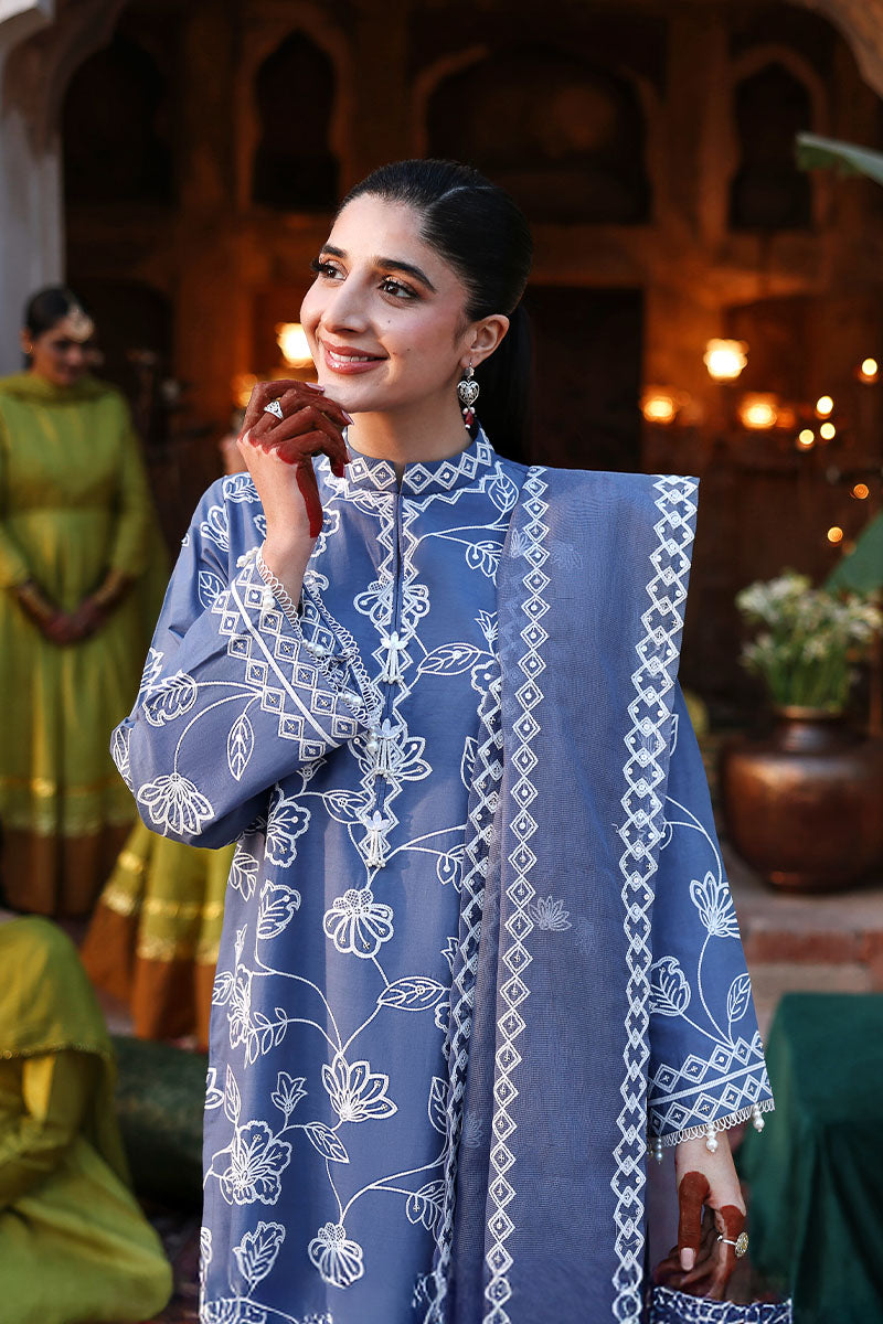 Cross Stitch - Lawn Ethnic Blue Unstitch Suit For Women - 3 Piece