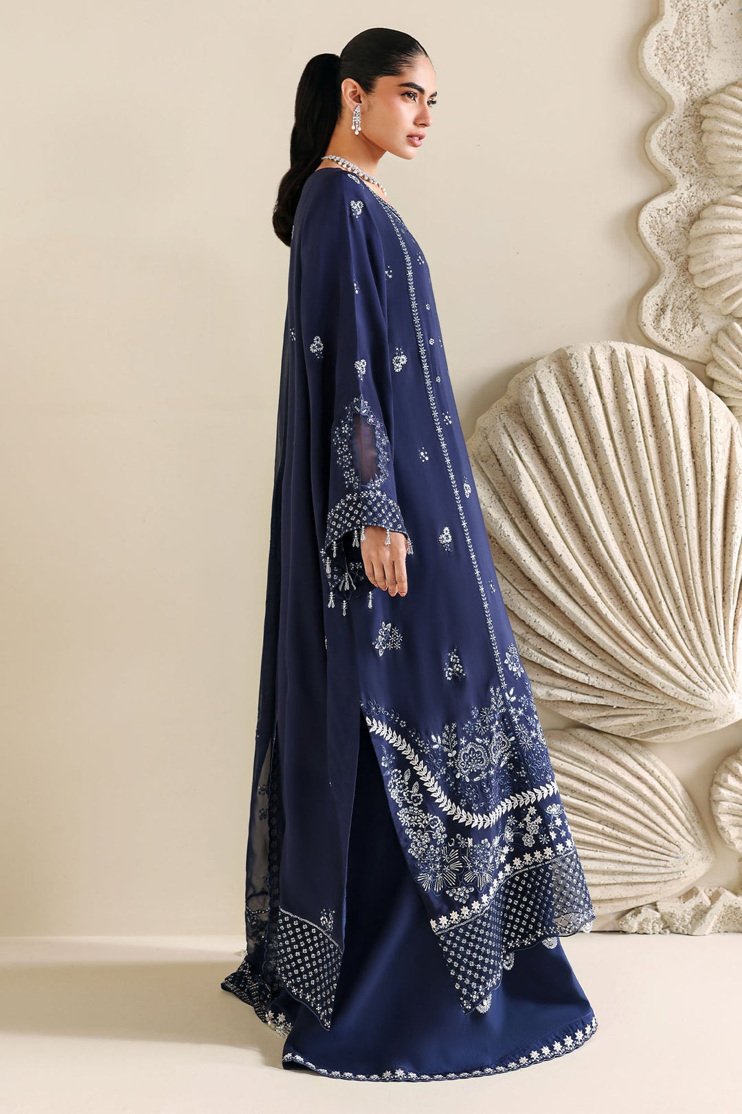 Cross Stitch - Indigo Muse Silk Suit For Women - 3 Piece