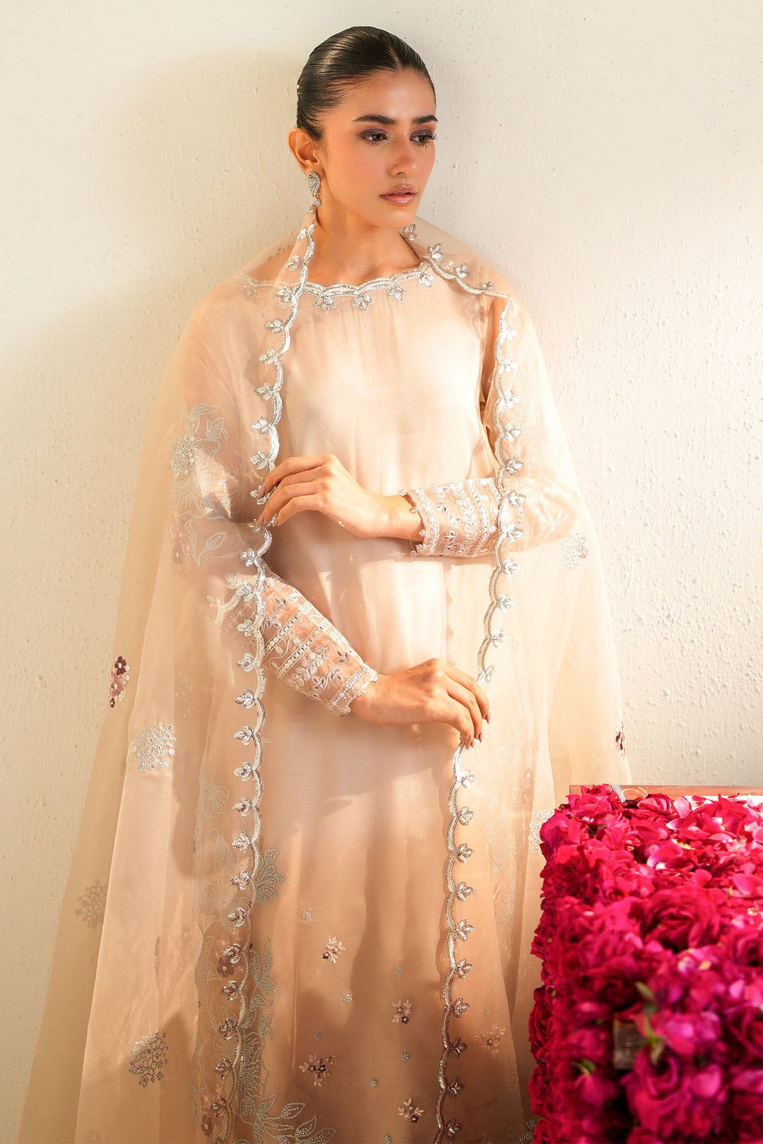 Cross Stitch - Organza Moonlit Dune Suit For Women - Beige - 3 Piece - Studio by TCS