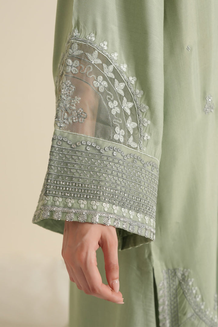 Cross Stitch - Raw Silk Silver Sage Suit For Women - Green - 3 Piece - Studio by TCS