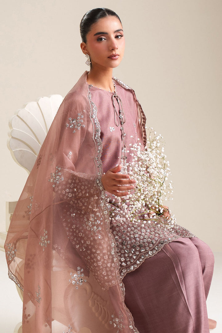 Cross Stitch - Wistful Mauve Silk Unstitch Suit For Women - 3 Piece - Studio by TCS
