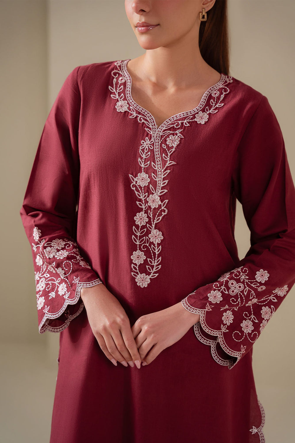 Cross Stitch - Red Wine Lawn Suit For Women - Red - 2 Piece - Studio by TCS