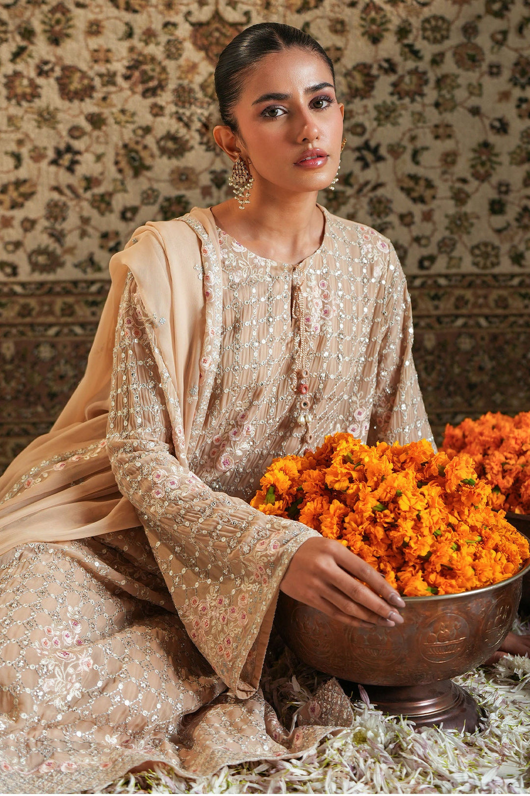 Cross Stitch - Chiffon Rose Quartz  Suit For Women - Peach - 2 Piece - Studio by TCS