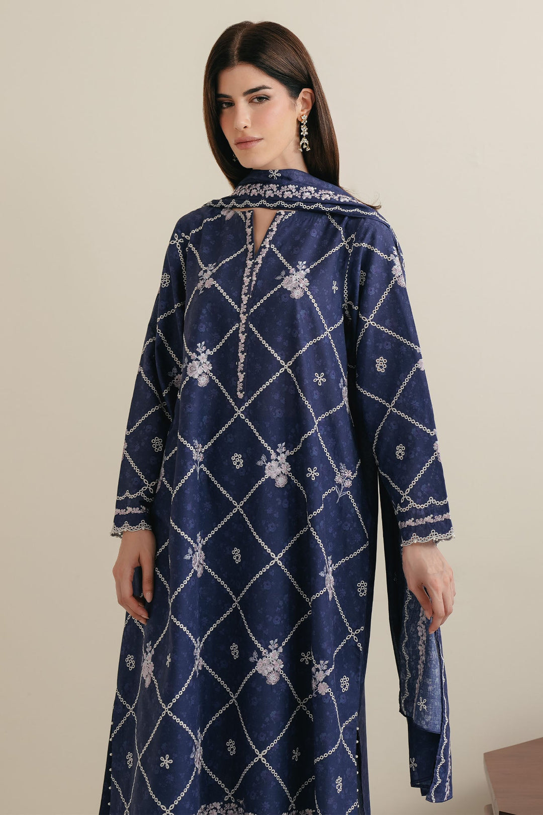 Cross Stitch - Midnight Iris Lawn Digital Suit For Women - 3 Piece - Studio by TCS