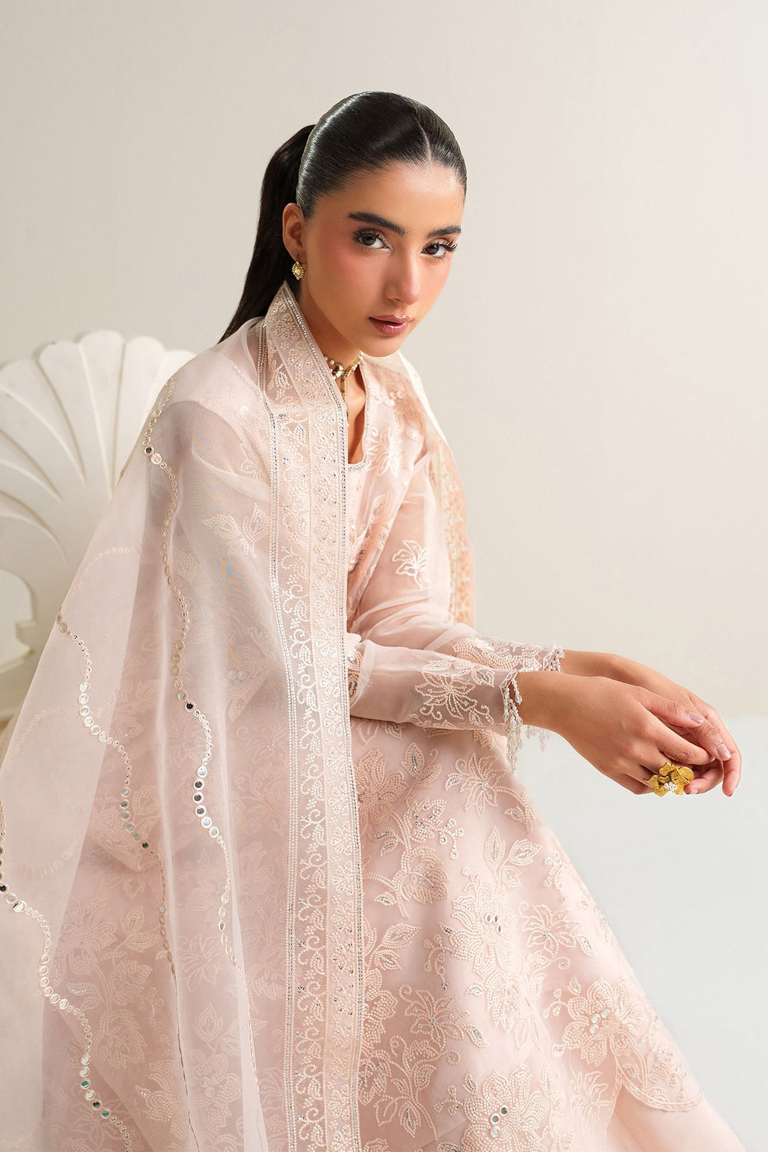 Cross Stitch - Blush Serenity Organza Unstitch Suit For Women - 4 Piece - Studio by TCS