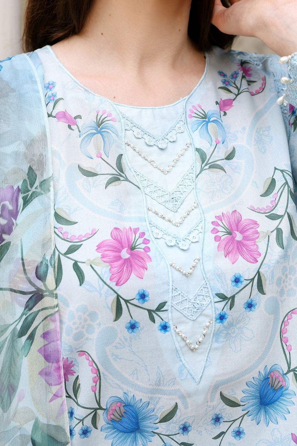Cross Stitch - Aqua Glint Lawn Unstitch Suit For Women - 3 Piece - Studio by TCS
