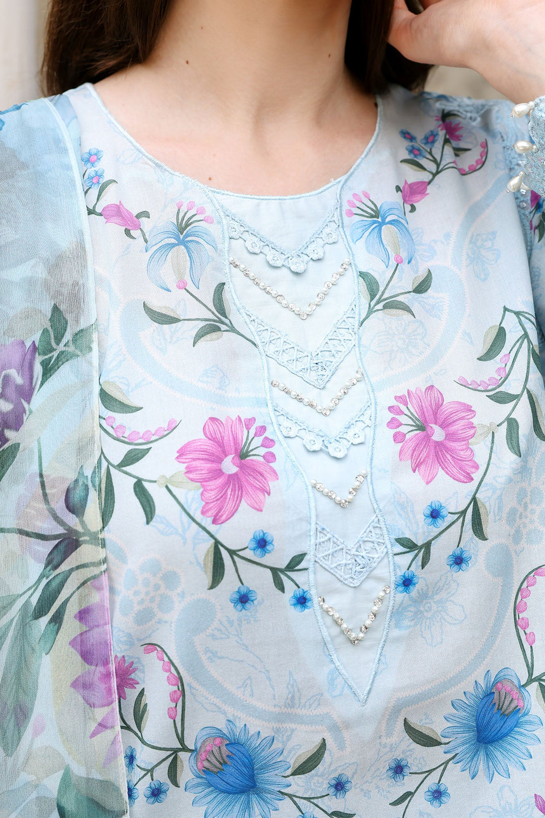 Cross Stitch - Aqua Glint Lawn Unstitch Suit For Women - 3 Piece - Studio by TCS
