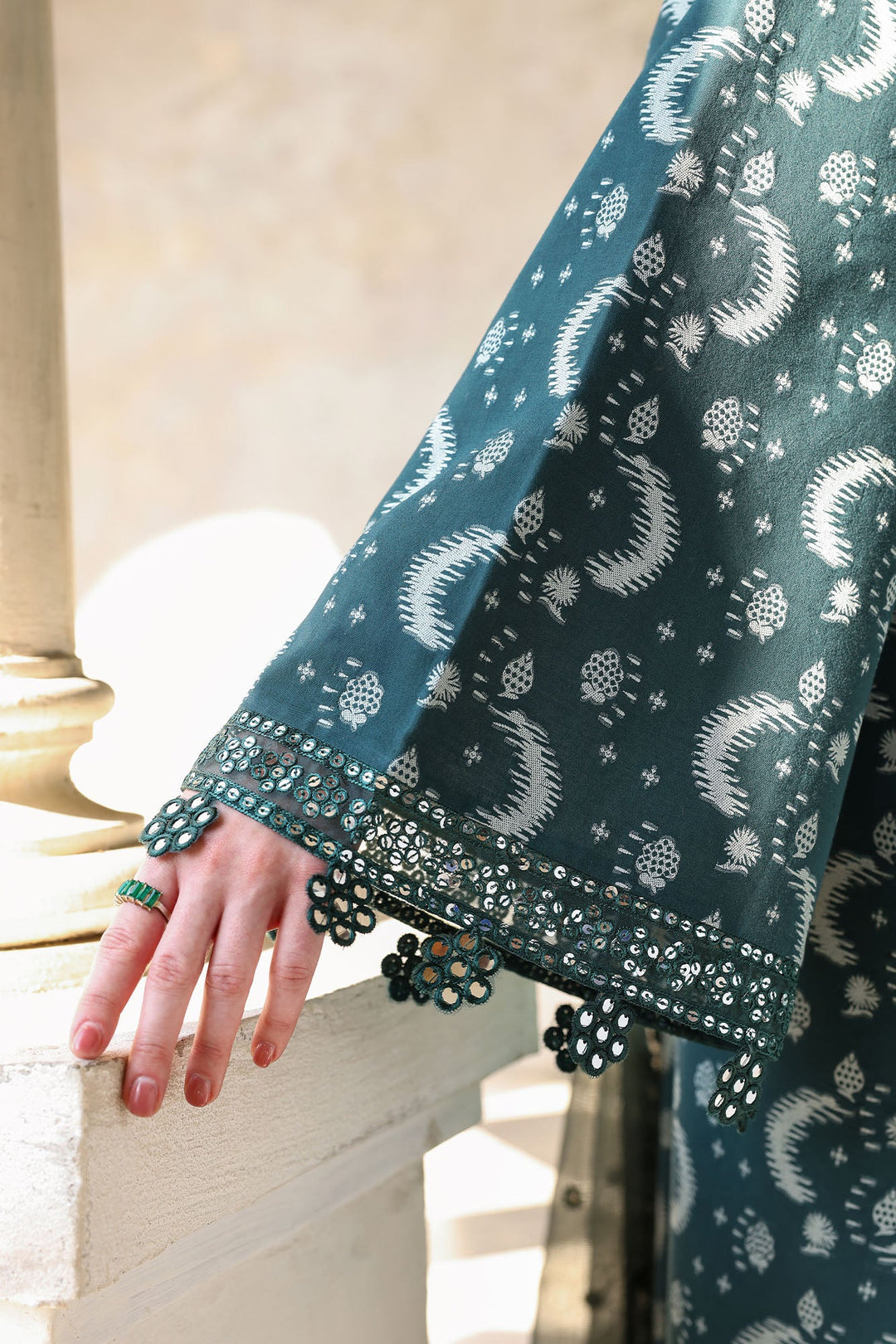 Cross Stitch - Teal Spruce Cotton Unstitch Suit For Women - 3 Piece - Studio by TCS