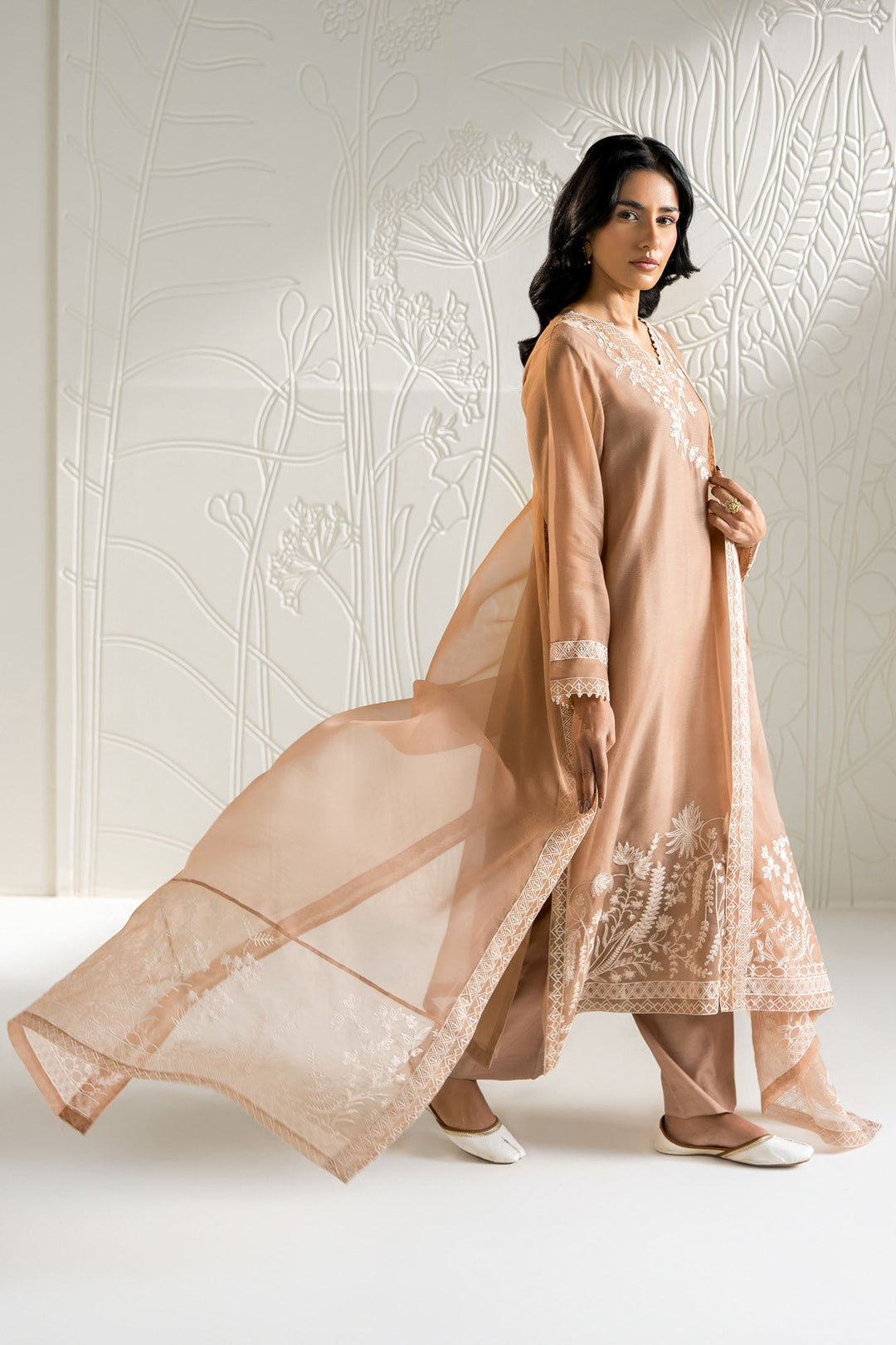 Cross Stitch - Cotton Ivory Dune Suit For Women - Brown - 2 Piece - Studio by TCS