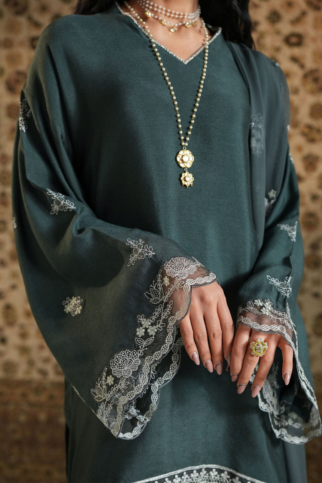 Cross Stitch - Net Jade Comet Suit For Women - Green - 3 Piece