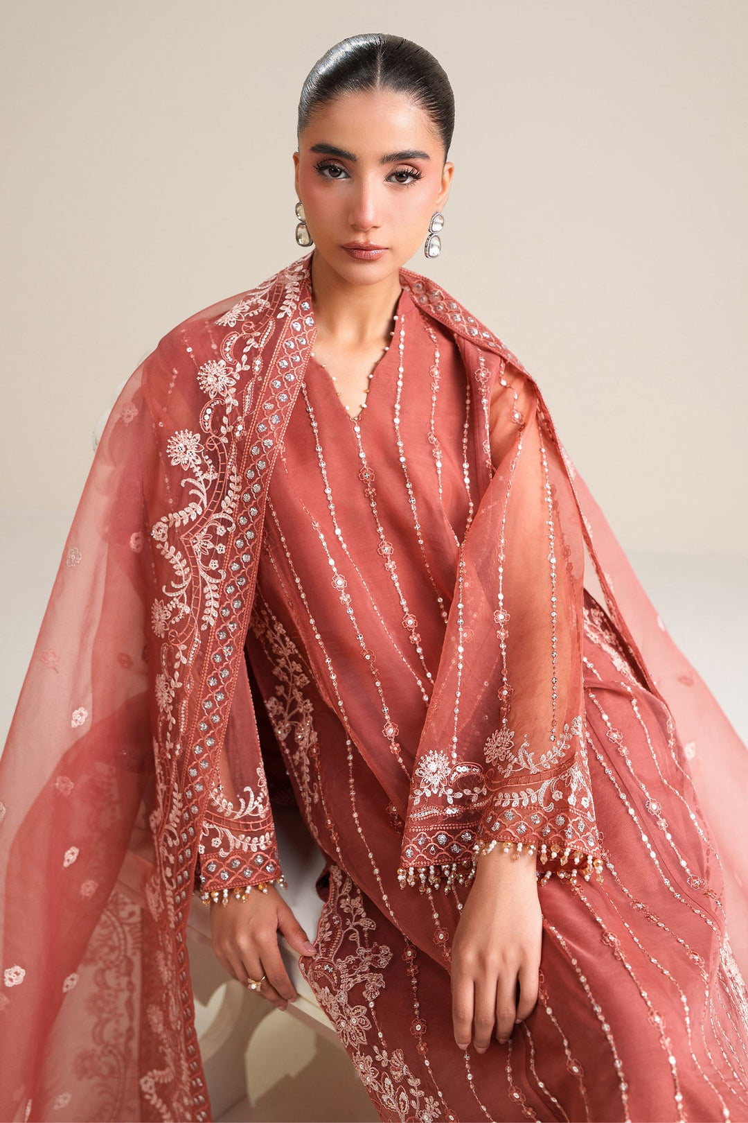 Cross Stitch - Autumn Bloom Organza Unstitch Suit For Women - 4 Piece - Studio by TCS