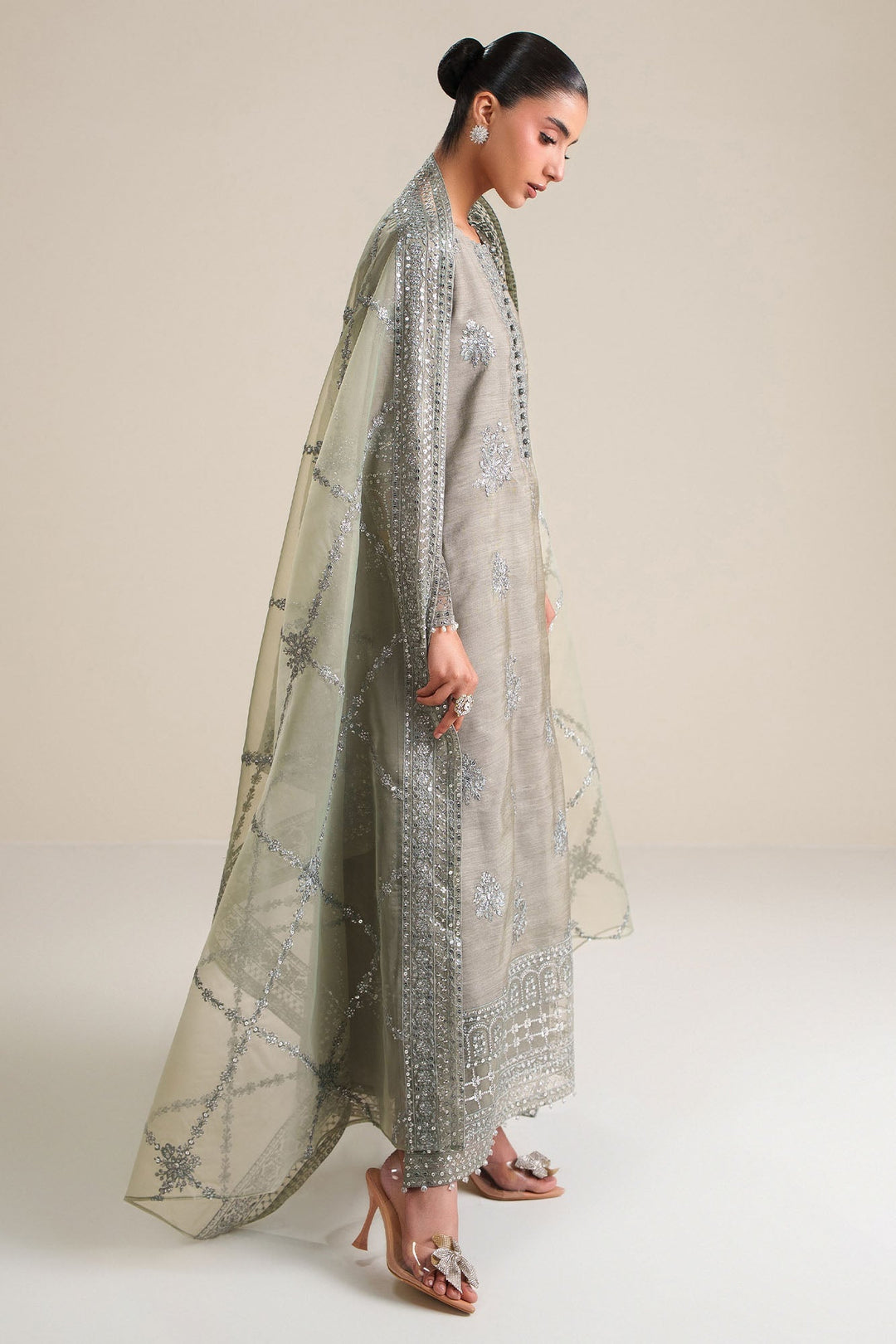 Cross Stitch - Forest Mist Silk Unstitch Suit For Women - 3 Piece - Studio by TCS