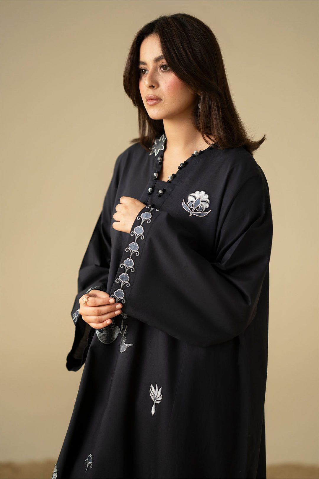 Cross Stitch Noir Shadow Embroidered Cambric Shirt Black 1 Piece