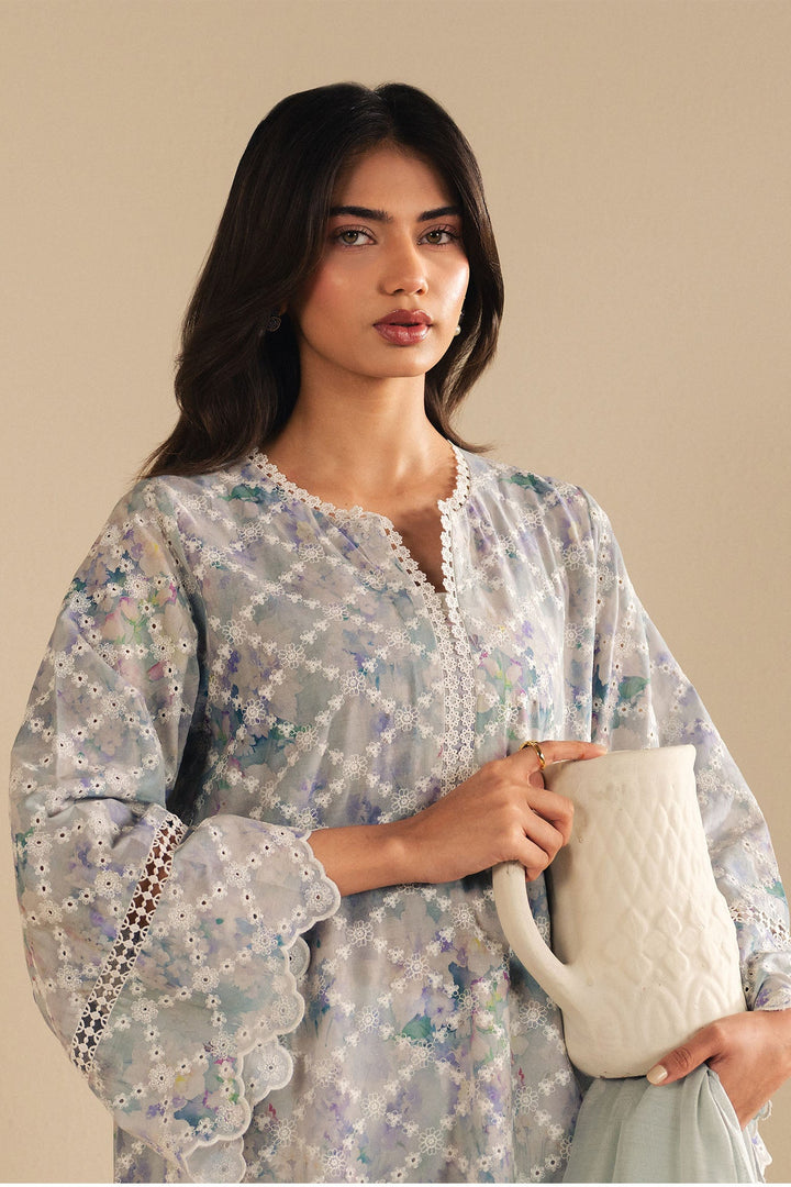 Cross Stitch - Violet Splash Cambric Suit For Women - Blue - 2 Piece