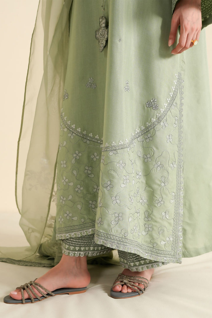 Cross Stitch - Raw Silk Silver Sage Suit For Women - Green - 3 Piece - Studio by TCS