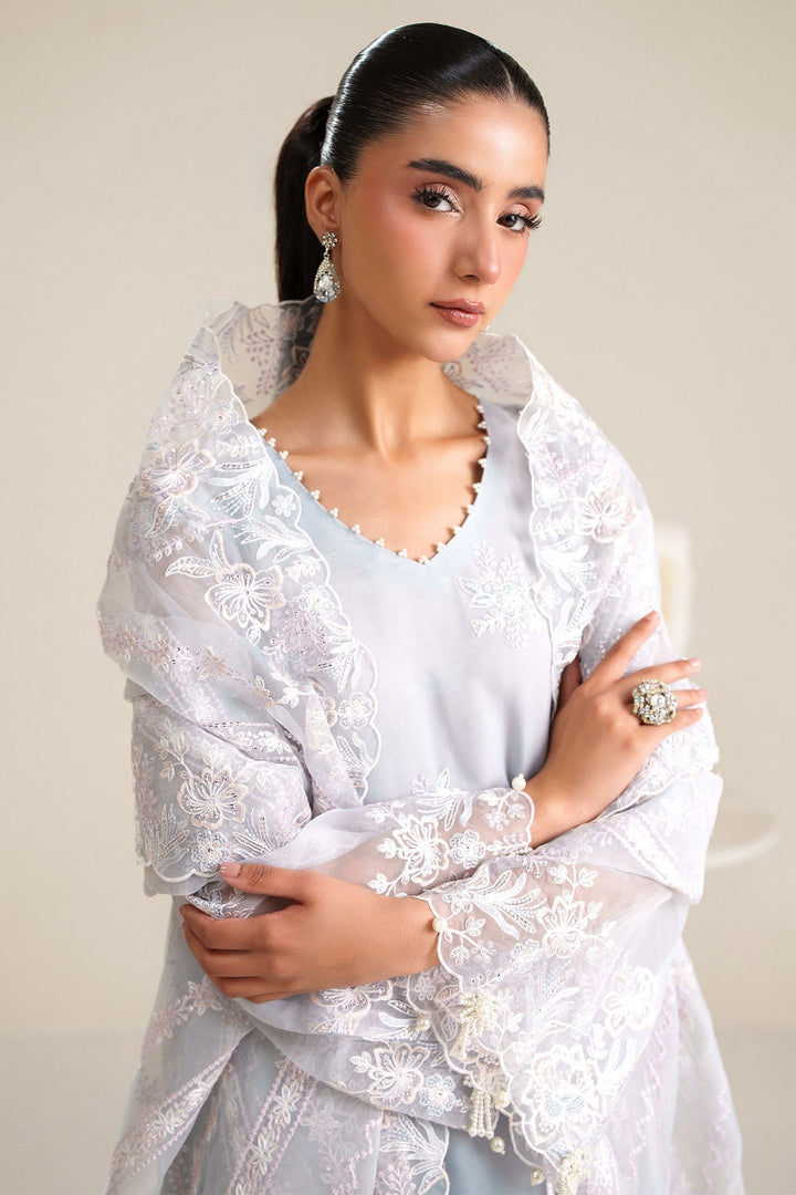 Cross Stitch - Ice Blue Charm Organza Unstitch Suit For Women - 4 Piece - Studio by TCS