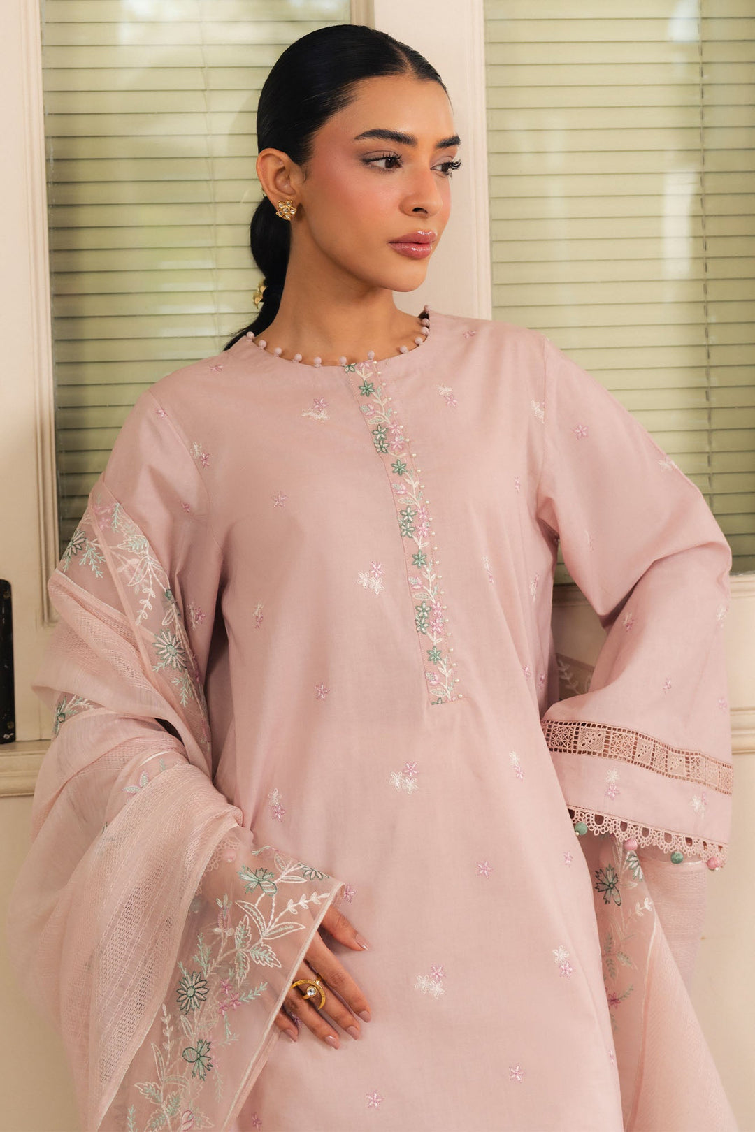 Cross Stitch - Pinky Breeze Cambric Suit For Women - Pink - 2 Piece