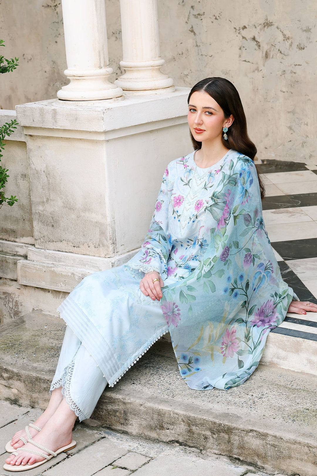 Cross Stitch - Aqua Glint Lawn Unstitch Suit For Women - 3 Piece - Studio by TCS