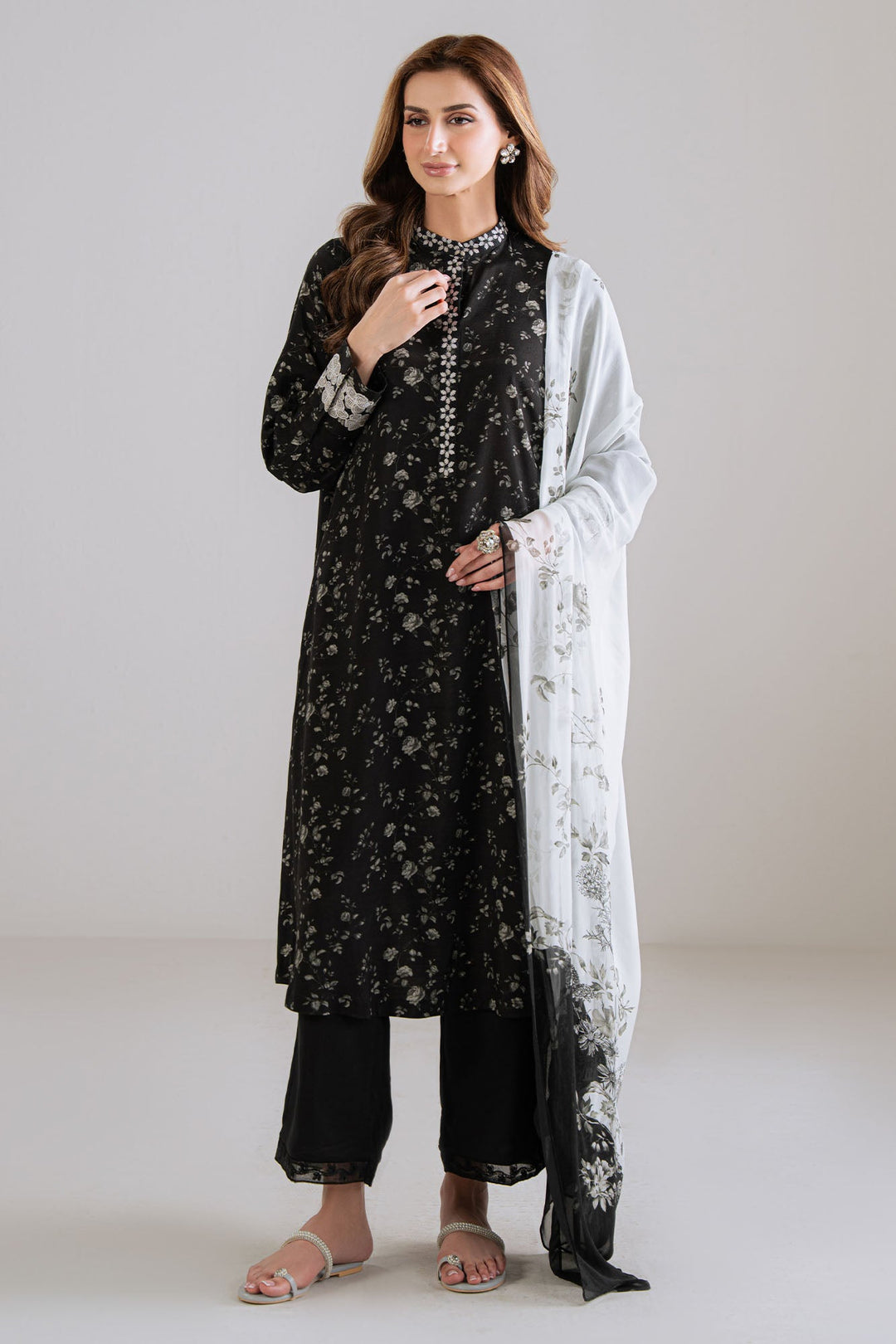 Cross Stitch - Noir Reign Silk Suit For Women - Black - 2 Piece