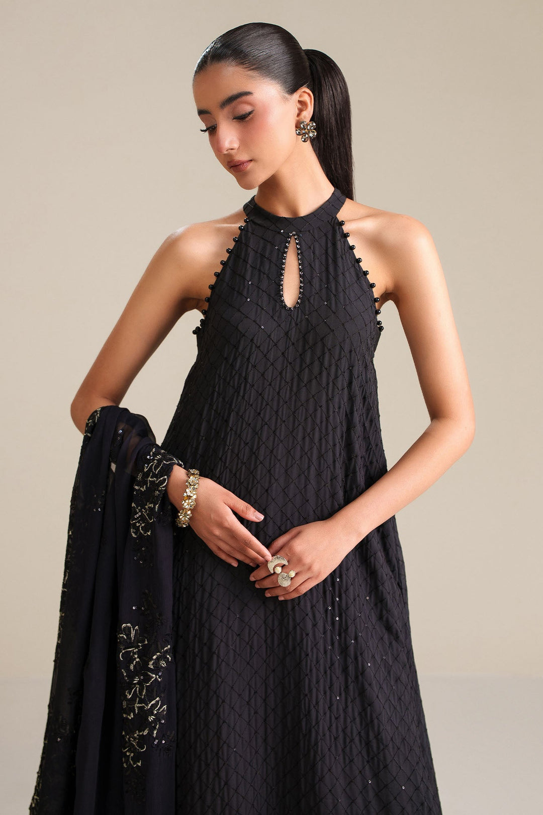 Cross Stitch - Noir Grace Chiffon Unstitch Suit For Women - 4 Piece - Studio by TCS