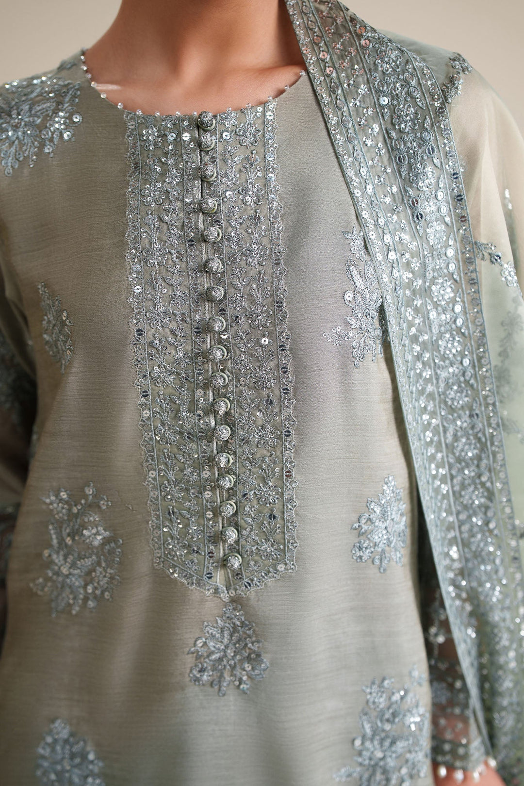 Cross Stitch - Forest Mist Silk Unstitch Suit For Women - 3 Piece - Studio by TCS