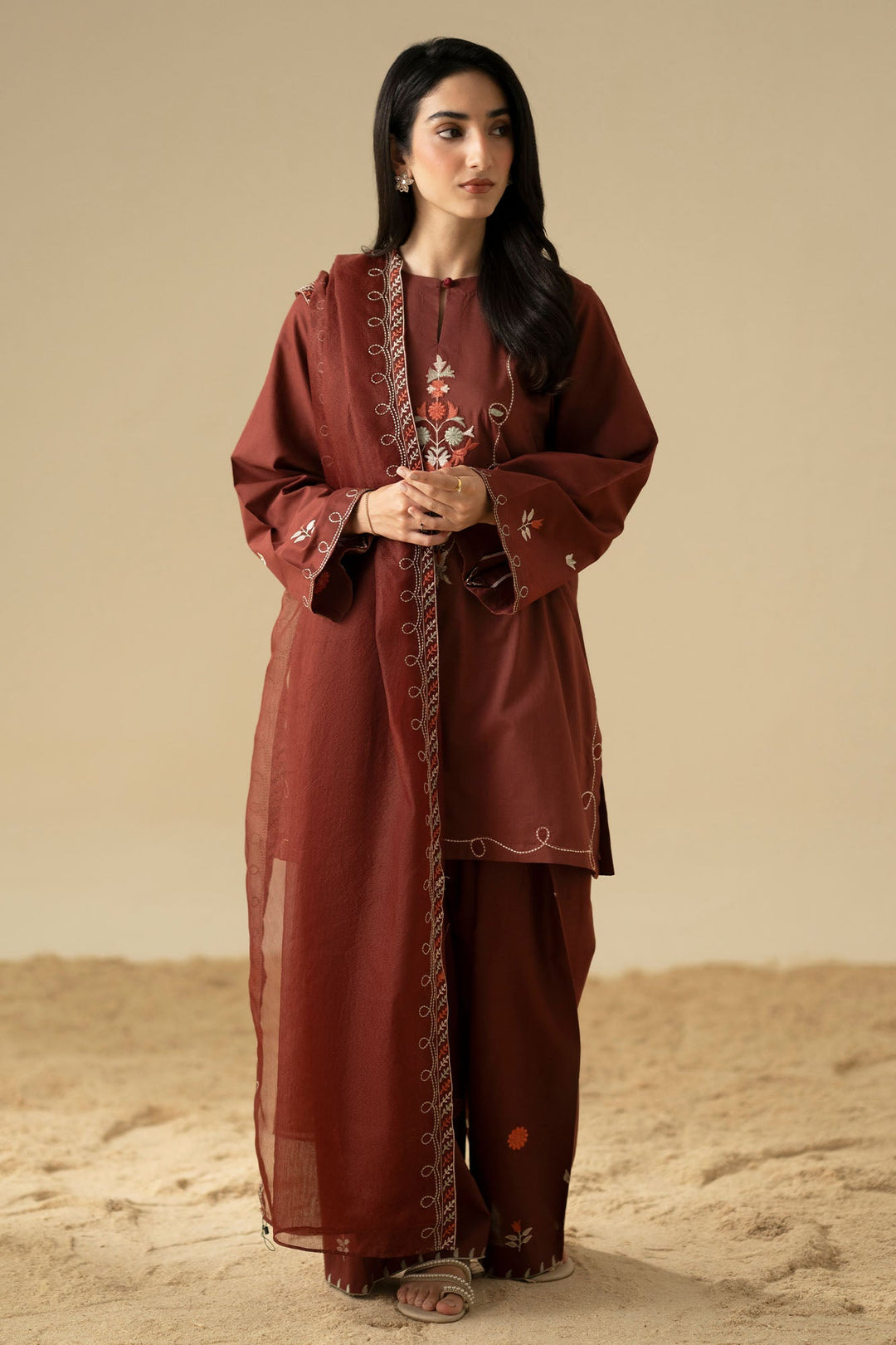 Cross Stitch Desert Sunset 3 Piece Suit Brown