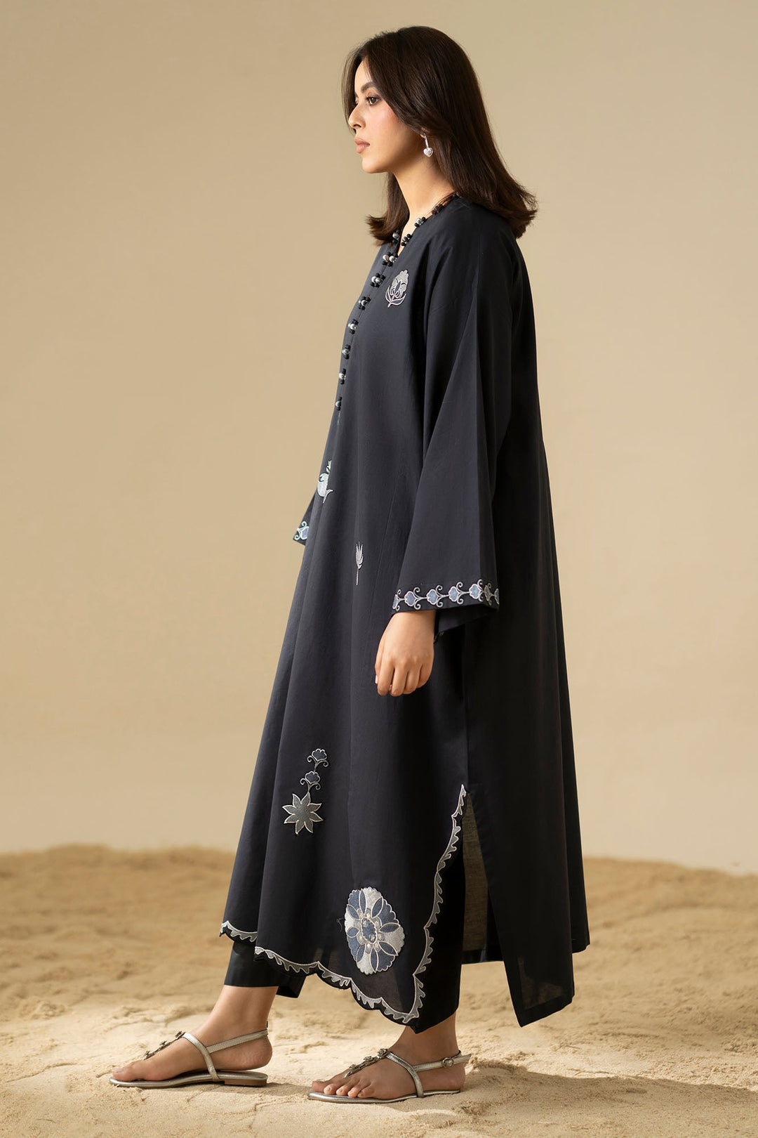 Cross Stitch Noir Shadow Embroidered Cambric Shirt Black 1 Piece