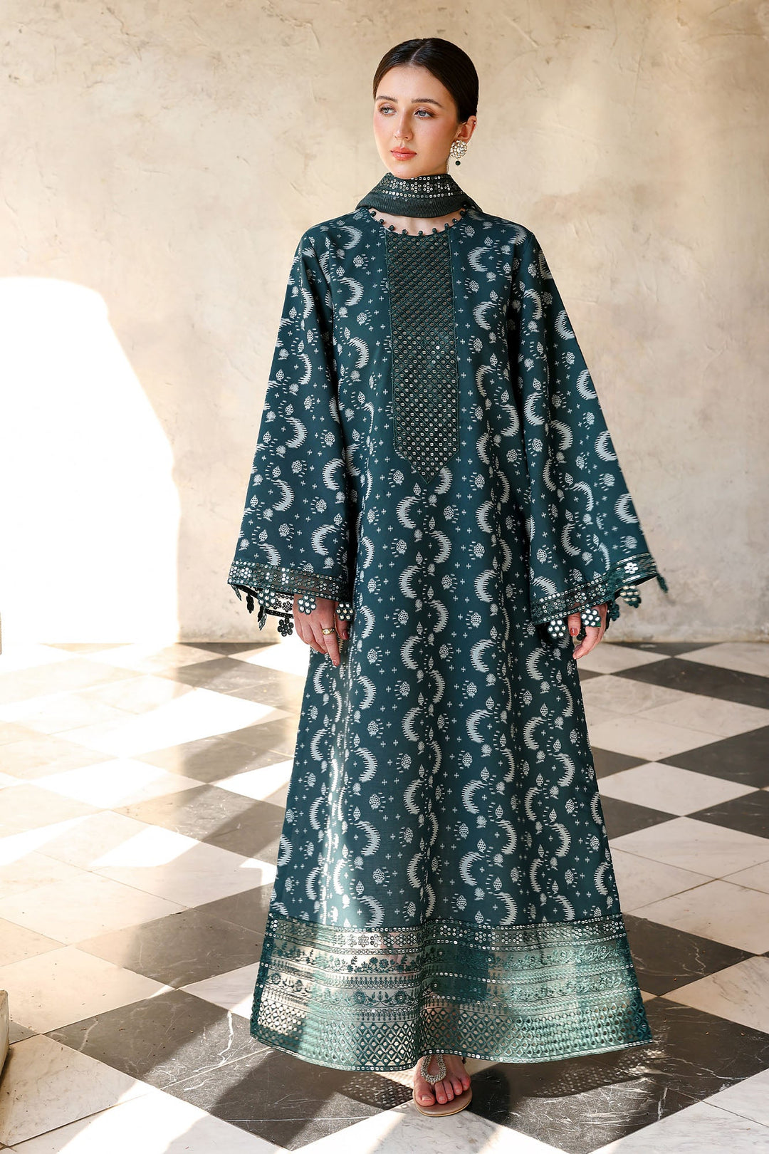 Cross Stitch - TEAL SPRUCE Cotton Unstitch Suit For Women - 3 Piece - Studio by TCS
