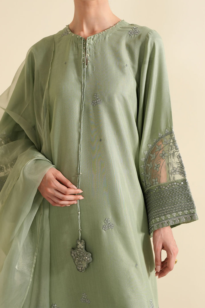 Cross Stitch - Raw Silk Silver Sage Suit For Women - Green - 3 Piece - Studio by TCS