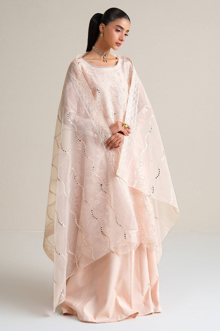 Cross Stitch - Blush Serenity Organza Unstitch Suit For Women - 4 Piece - Studio by TCS