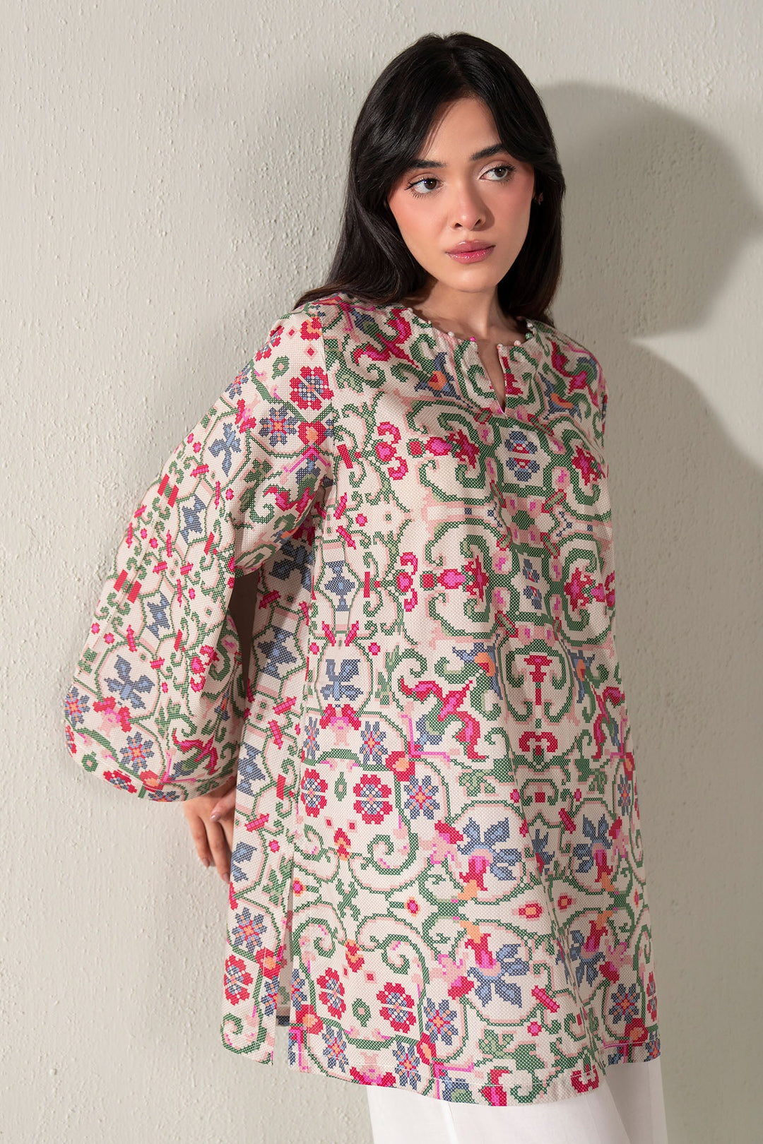 Cross Stitch - Coral Bloom Printed Lawn Shirt For Women - Beige - 1 Piece