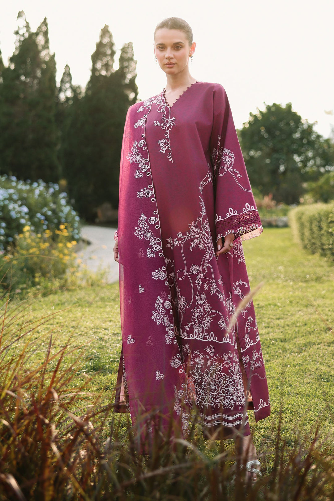 Cross Stitch - PLUM ESSENCE Lawn Unstitch Suit For Women - 3 Piece - Studio by TCS