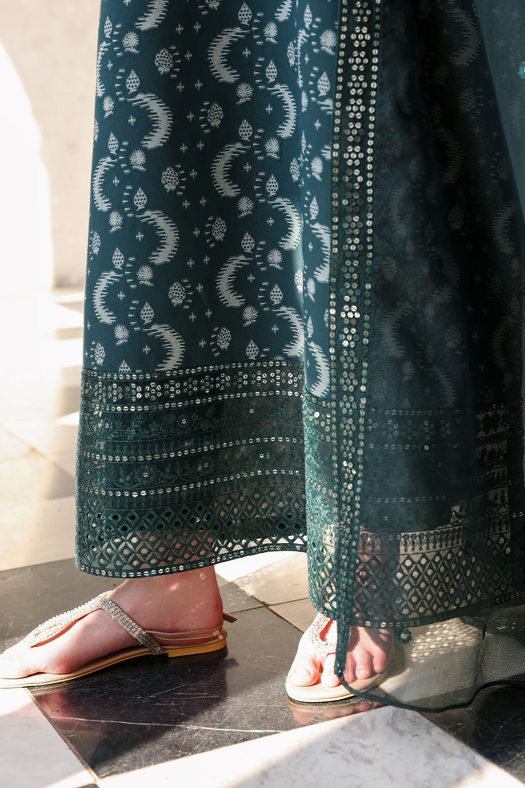 Cross Stitch - Teal Spruce Cotton Unstitch Suit For Women - 3 Piece - Studio by TCS