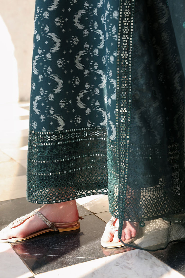 Cross Stitch - Teal Spruce Cotton Unstitch Suit For Women - 3 Piece - Studio by TCS