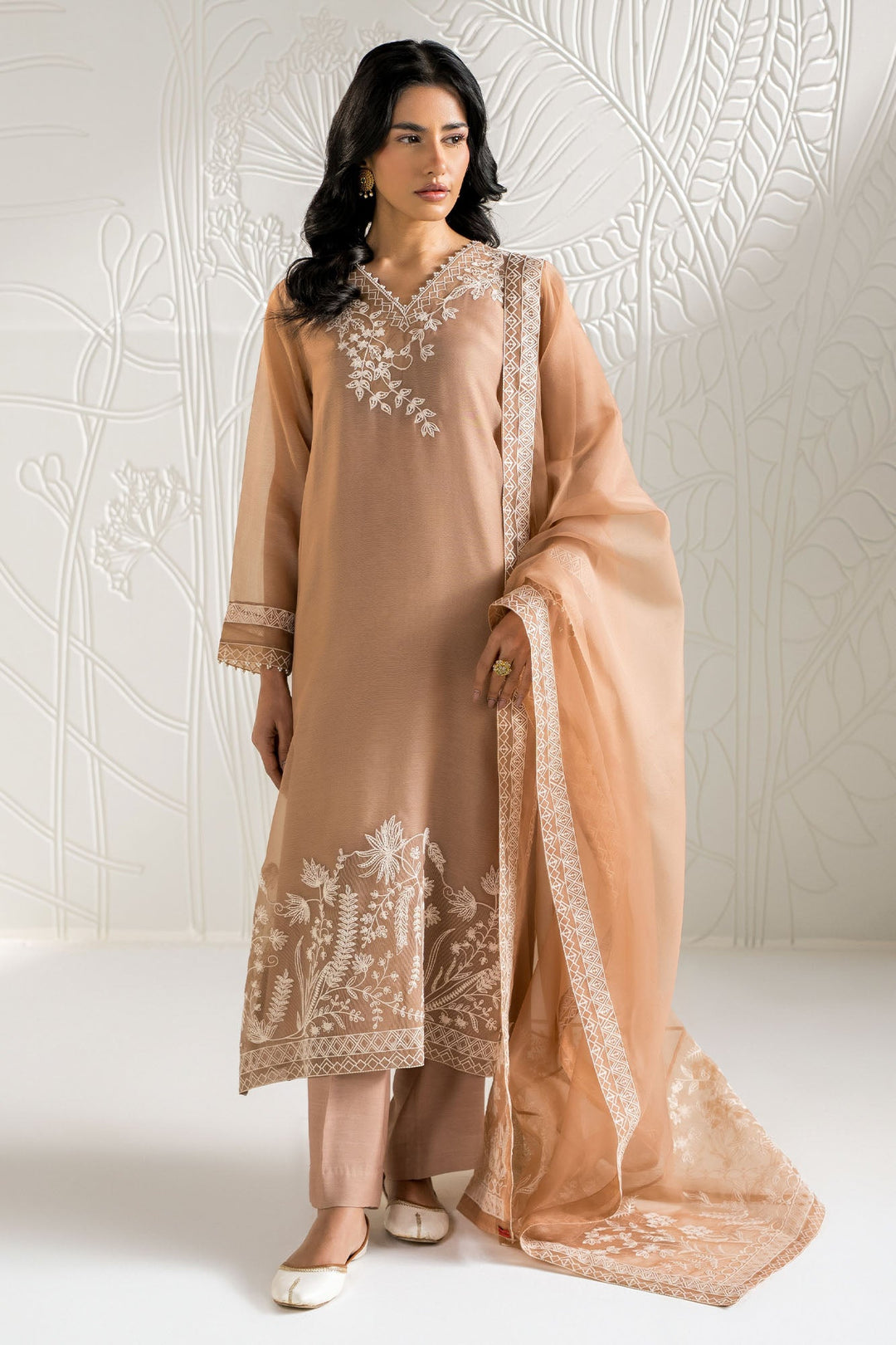 Cross Stitch - Cotton Ivory Dune Suit For Women - Brown - 2 Piece - Studio by TCS