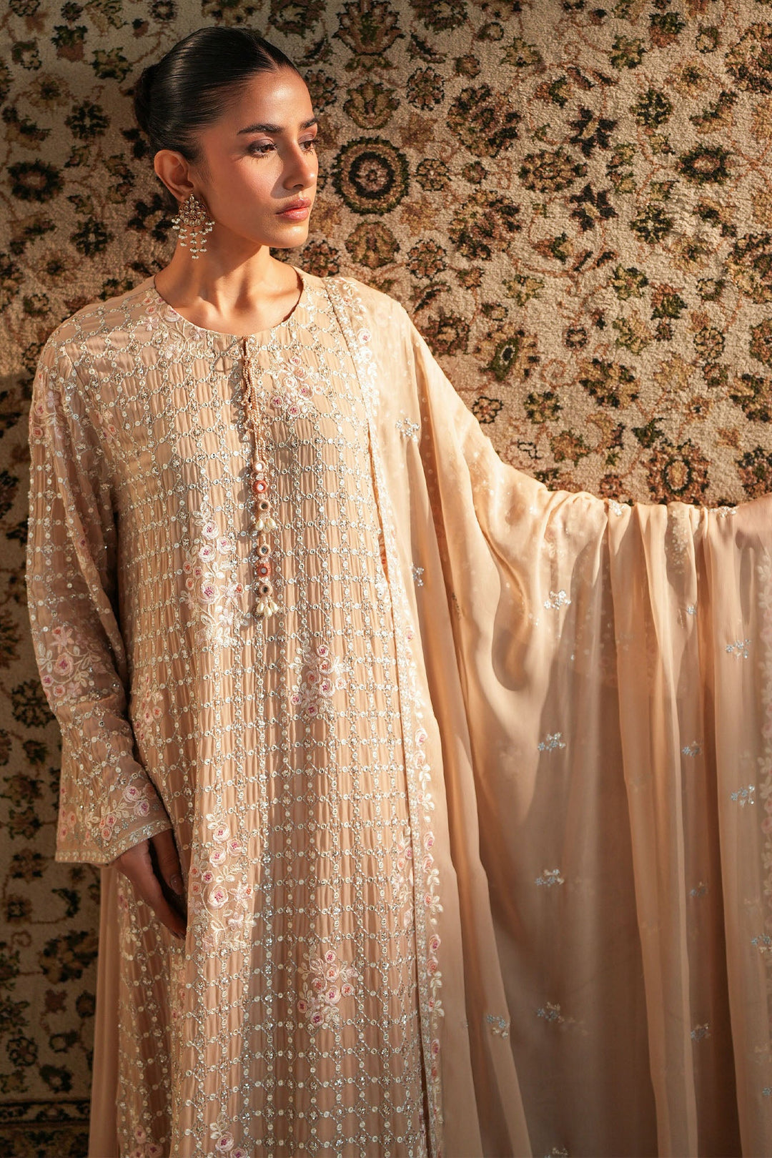 Cross Stitch - Chiffon Rose Quartz  Suit For Women - Peach - 2 Piece - Studio by TCS