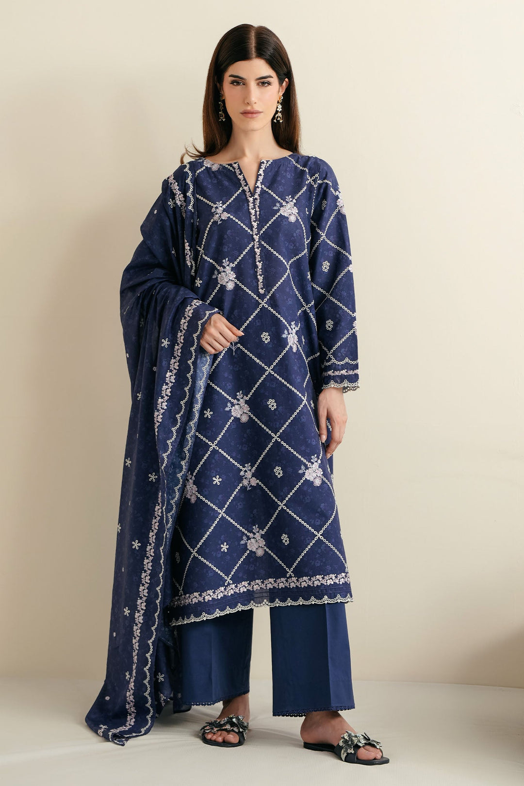 Cross Stitch - Midnight Iris Lawn Digital Suit For Women - 3 Piece - Studio by TCS
