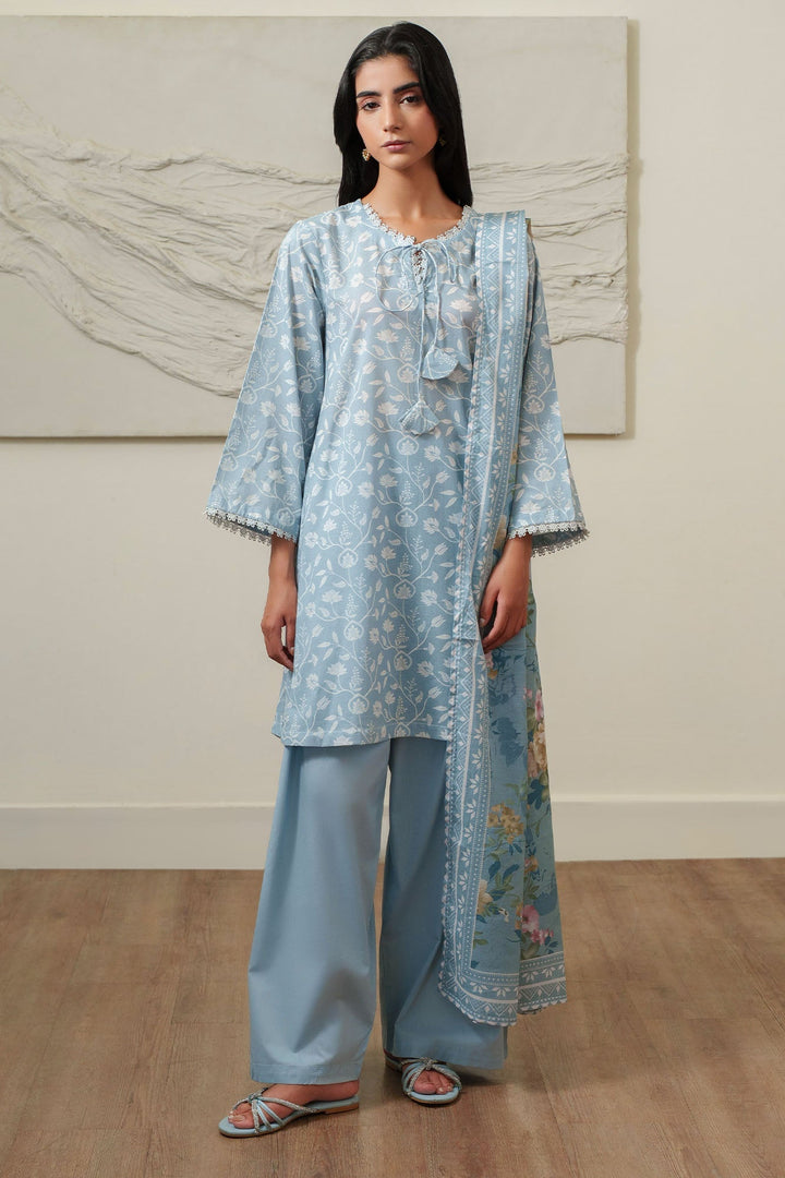Cross Stitch SERENE BLUE Unstitched 3 Piece