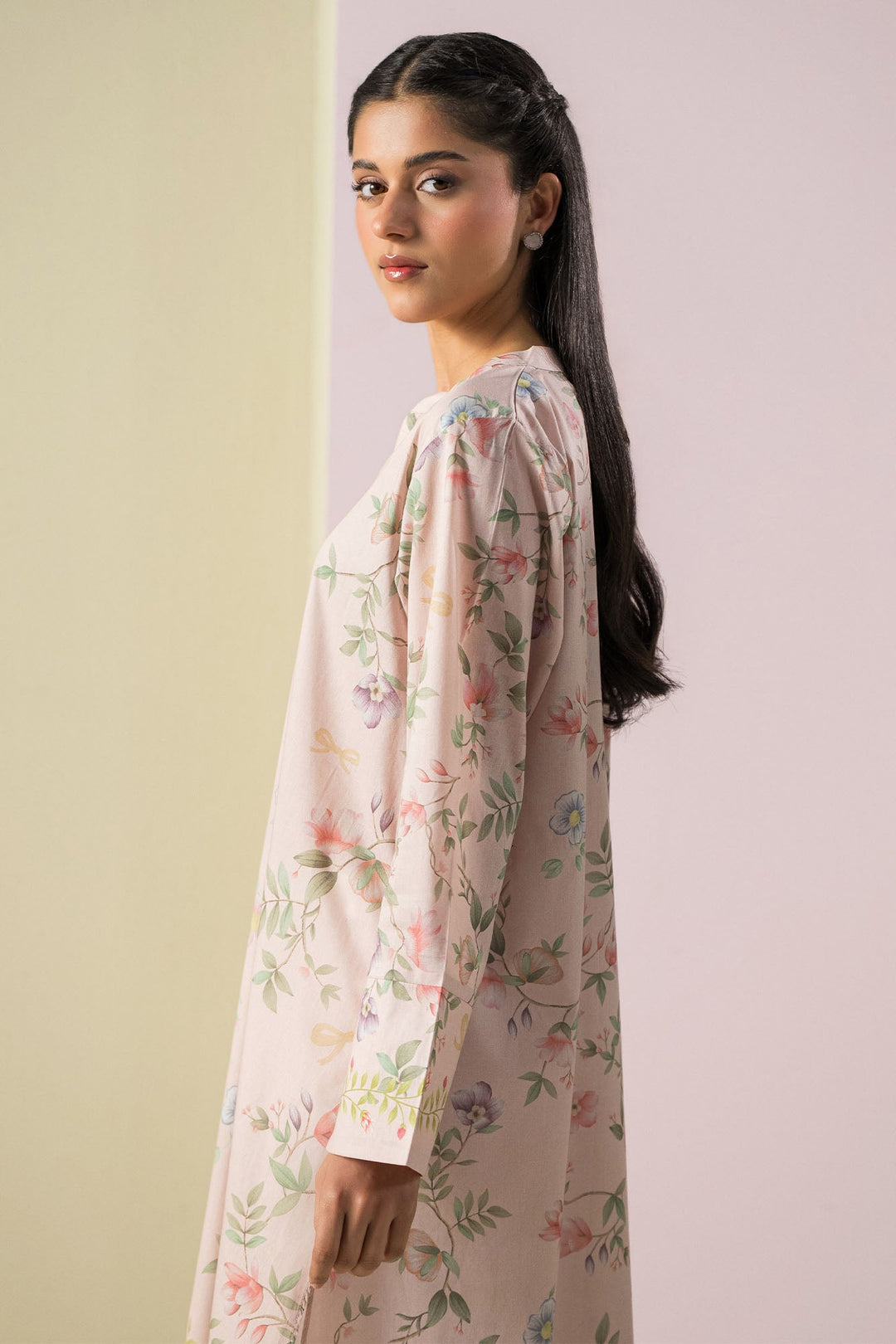 Cross Stitch - Lawn Palm Haze Printed Shirt For Women - Peach - 1 Piece - Studio by TCS