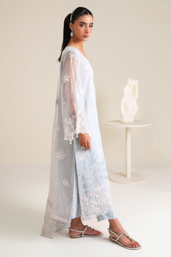 Cross Stitch - Ice Blue Charm Organza Unstitch Suit For Women - 4 Piece - Studio by TCS