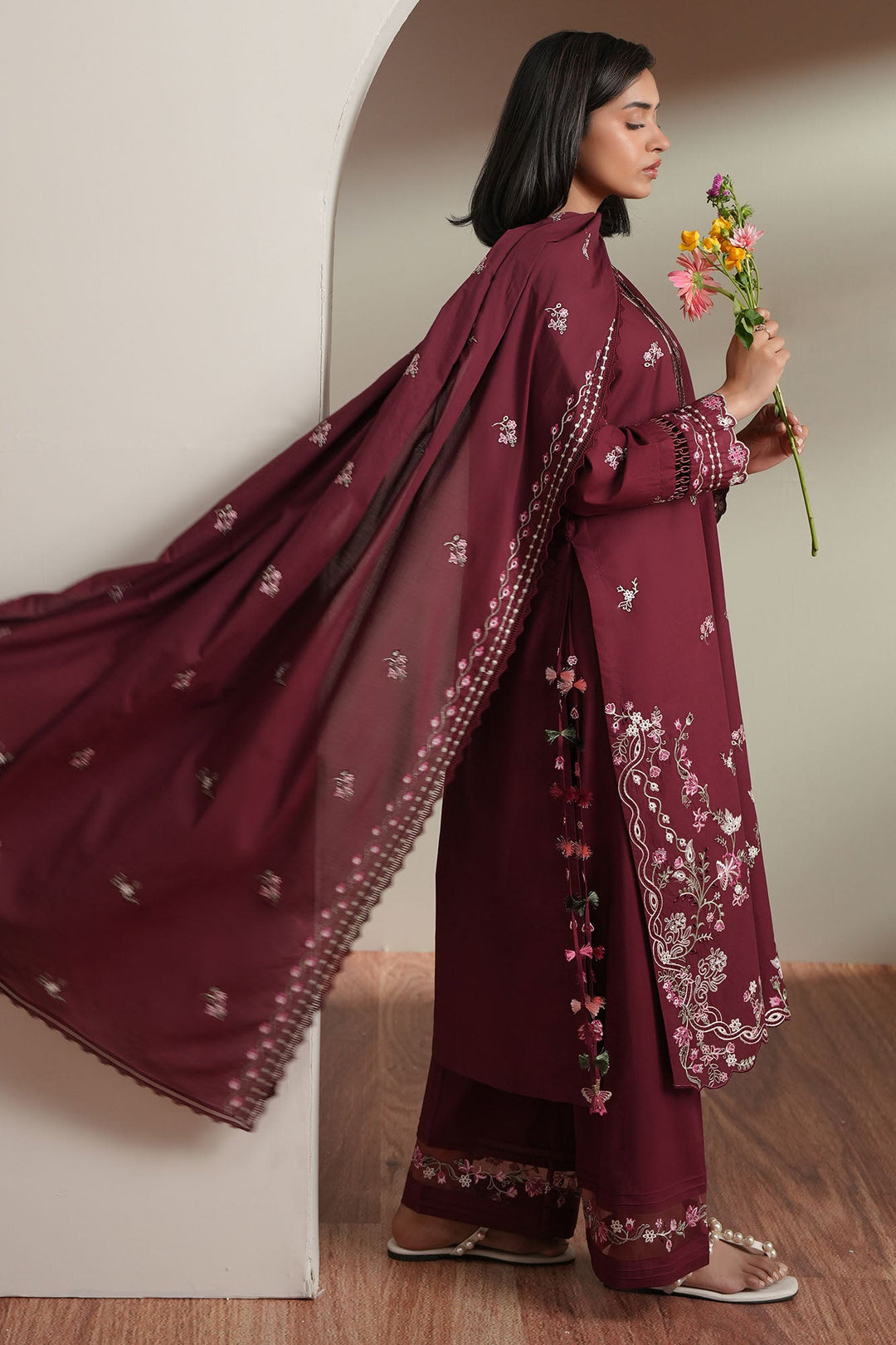 Cross Stitch - Crimson Majesty Embroidered Lawn Unstitch Suit For Women - 3 Piece