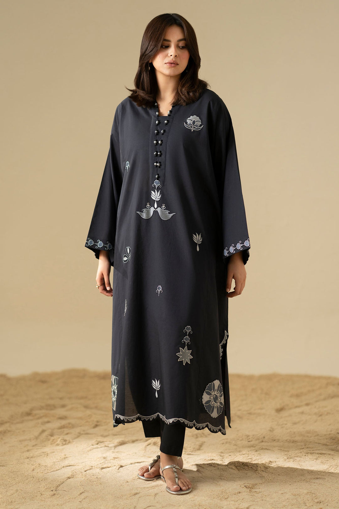 Cross Stitch Noir Shadow Embroidered Cambric Shirt Black 1 Piece
