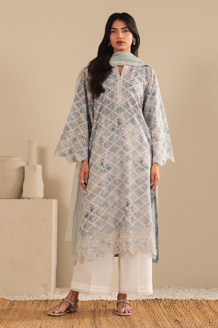 Cross Stitch - Violet Splash Cambric Suit For Women - Blue - 2 Piece