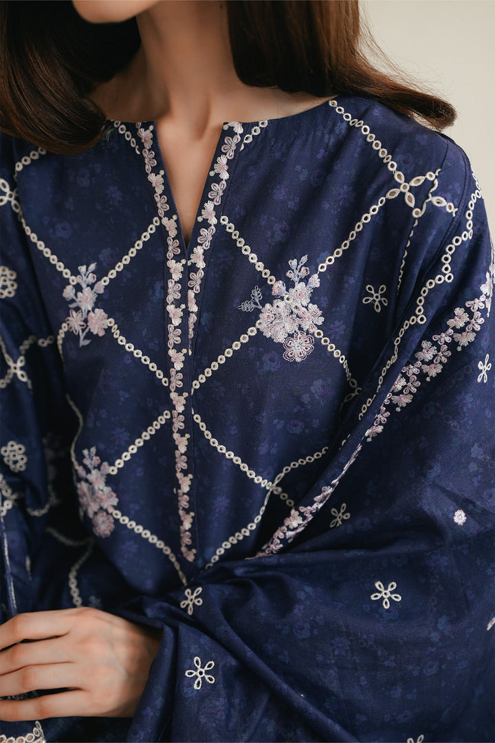 Cross Stitch - Midnight Iris Lawn Digital Suit For Women - 3 Piece - Studio by TCS